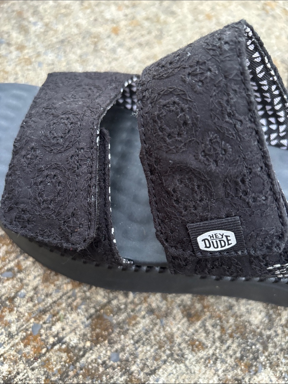 Hey Dude  Black Double-Strap Slide Sandals with Lace Detail Ladies NWT - Picture 9 of 10